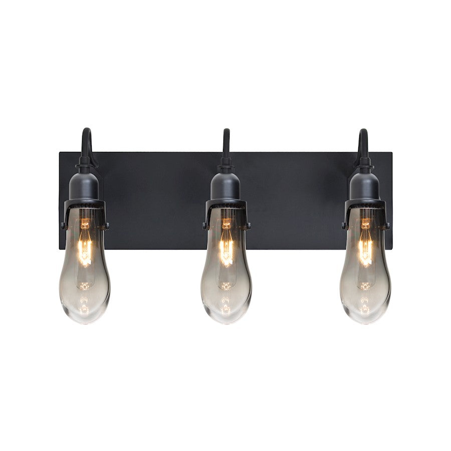 Besa Lighting Wish 20in 3-Light Wall Sconce | Transitional Black and Gray Glass | Bathroom & Hallway | 20 x 6.5 x 11.5 in | Model 3WG-WISHSM-BK