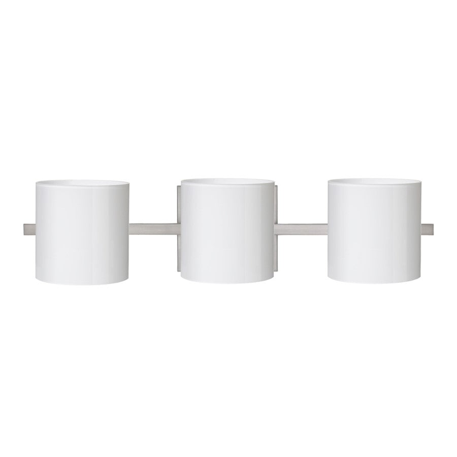 Besa Lighting Pogo 22.5in 3-Light LED Vanity Light | Contemporary Satin Nickel and White Glass | Bathroom Vanity | Model 3WS-718006-LED-SN