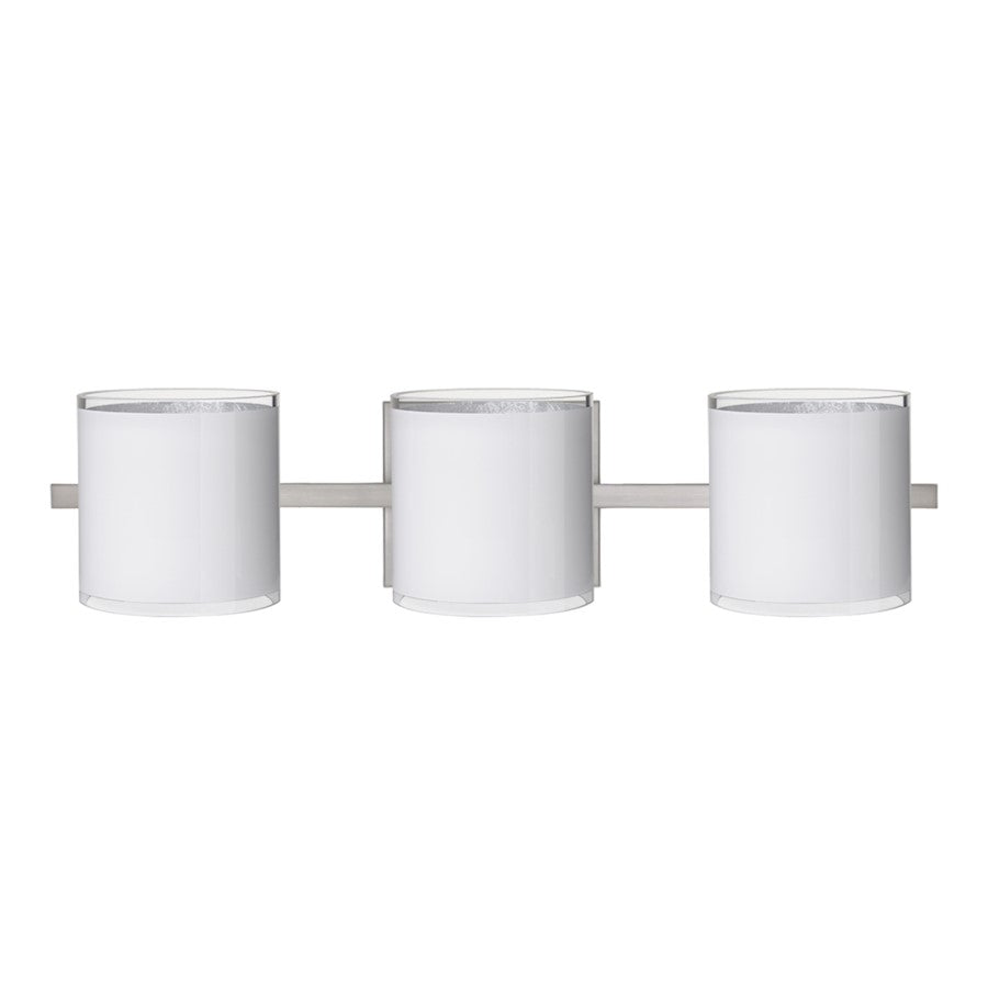 Besa Lighting Pogo 3-Light LED Vanity Light | Contemporary Satin Nickel and White Glass | Bathroom & Powder Room | Model 3WS-7180SF-LED-SN