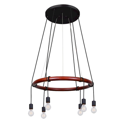 Besa Lighting Cirque 6-Light Pendant | Rustic Black Steel and Wood Ring | Kitchen Island & Dining Room | 20 lbs, Damp Rated | Model CIRQUE-120V-BK