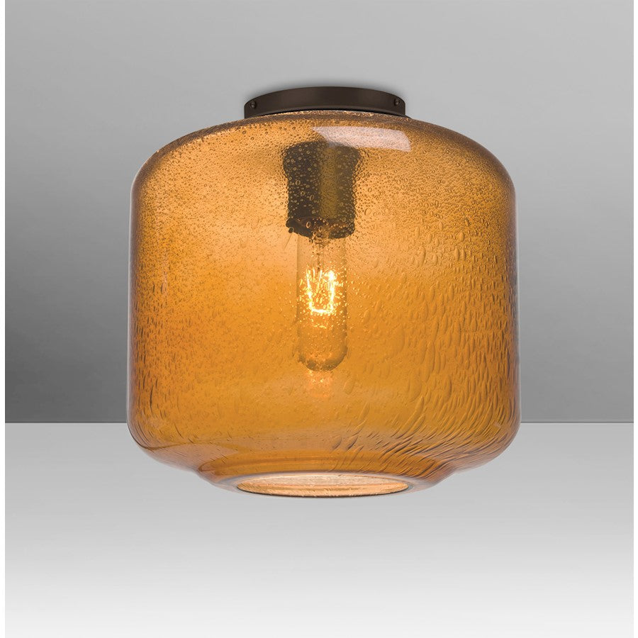 Besa Lighting Niles 10in 1-Light Flush Mount | Transitional Brushed Bronze and Amber Bubble Glass | Hallway & Bedroom Ceiling | Model NILES10AMC-BR