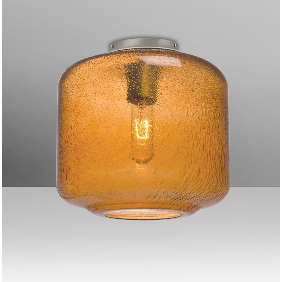 Besa Lighting Niles 10in 1-Light Flush Mount | Transitional Satin Nickel and Amber Bubble Glass | Hallway & Bedroom Ceiling | Model NILES10AMC-SN