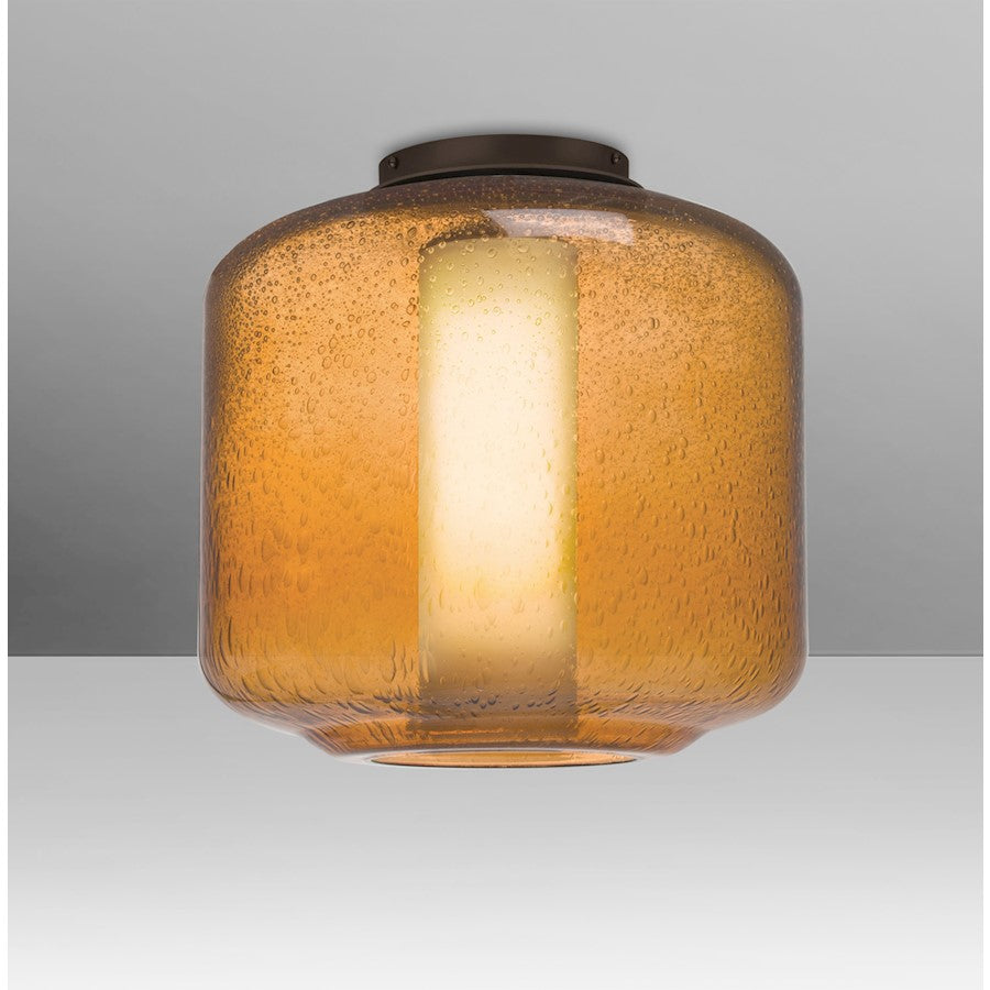 Besa Lighting Niles 10in 1-Light Flush Mount | Transitional Brushed Bronze and Amber/Opal Bubble Glass | Hallway & Bedroom | Model NILES10AOC-BR