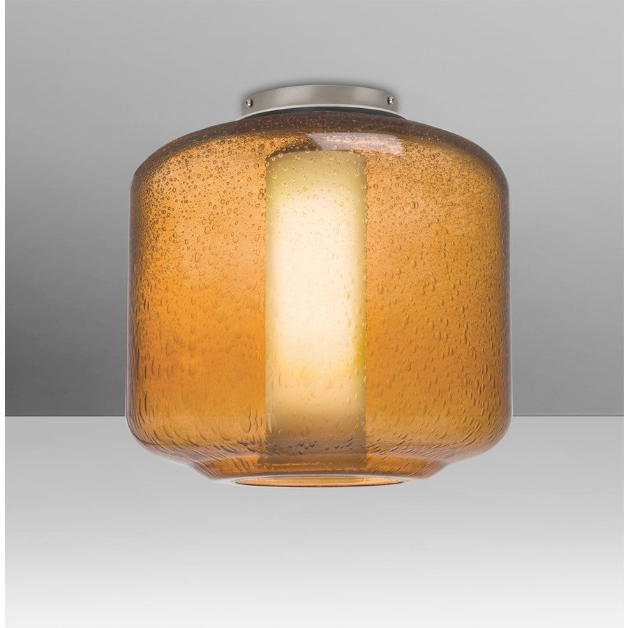 Besa Lighting Niles 10in 1-Light Flush Mount | Transitional Satin Nickel and Amber/Opal Bubble Glass | Hallway & Bedroom | Model NILES10AOC-SN