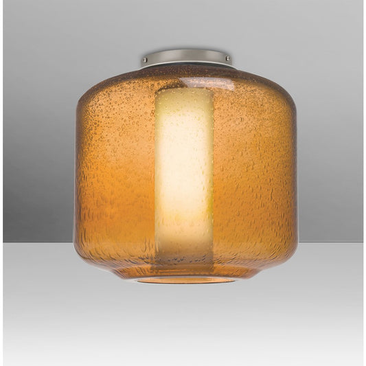 Besa Lighting Niles 10in 1-Light Flush Mount | Transitional Satin Nickel and Amber/Opal Bubble Glass | Hallway & Bedroom | Model NILES10AOC-SN