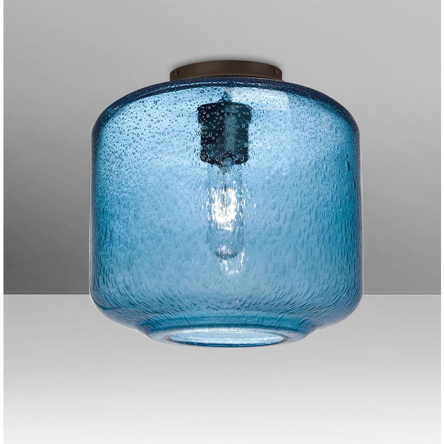 Besa Lighting Niles 10 1-Light Flush Mount | Transitional Bronze and Blue Bubble Glass | Hallway & Bedroom Ceiling Light | Model NILES10BLC-BR