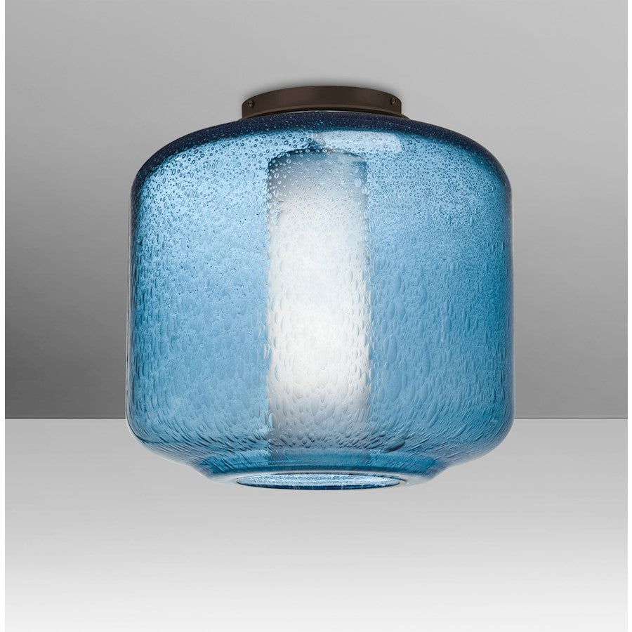 Besa Lighting Niles 10 1-Light Flush Mount | Transitional Bronze and Blue Bubble/Opal Glass | Hallway & Bedroom Ceiling Light | Model NILES10BOC-BR