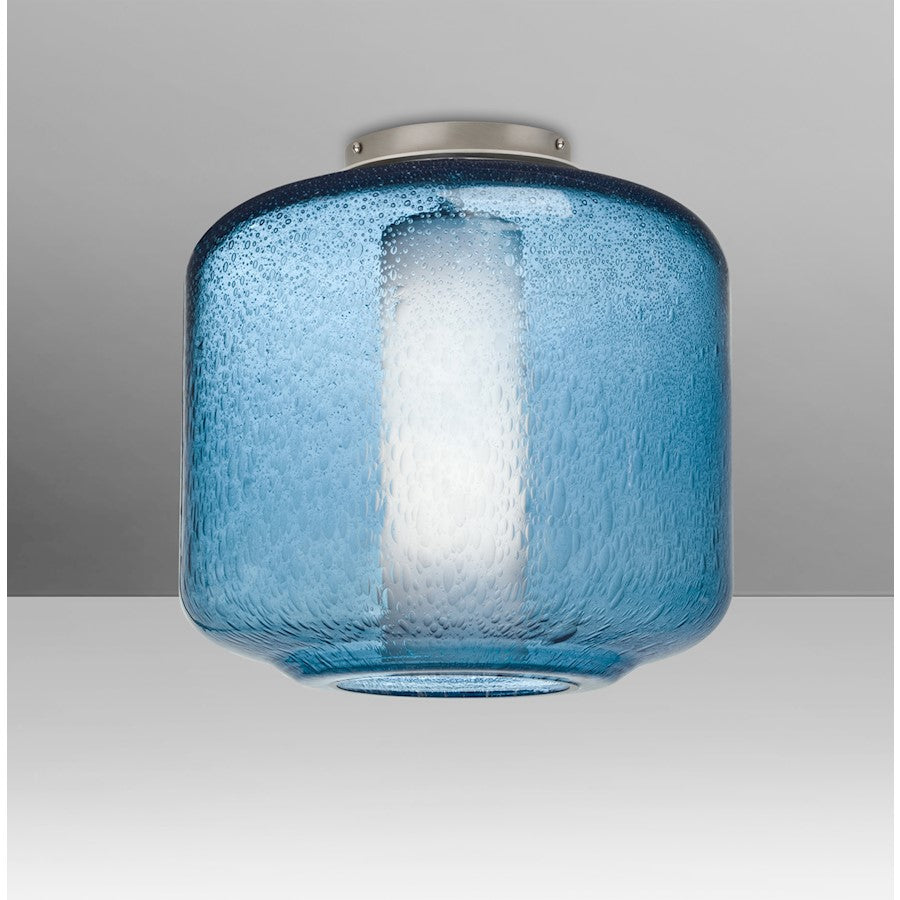 Besa Lighting Niles 10 1-Light Flush Mount | Transitional Satin Nickel and Blue Bubble/Opal Glass | Hallway & Bedroom Ceiling | Model NILES10BOC-SN