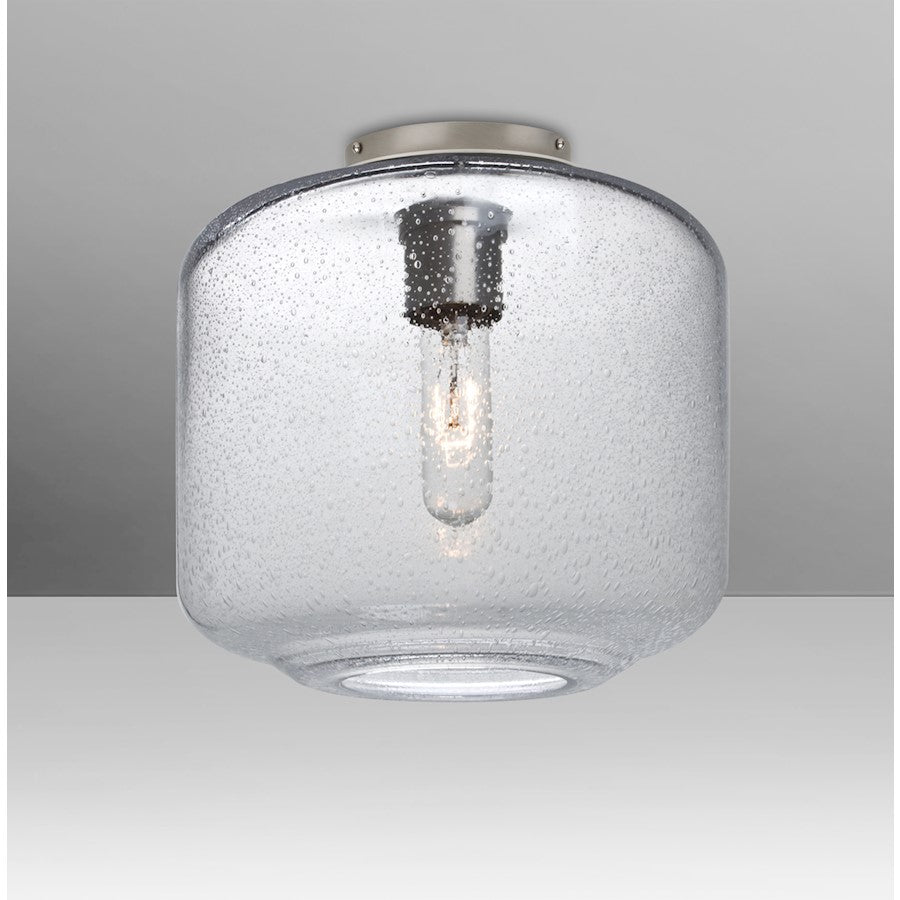 Besa Lighting Niles 10 9.5in 1-Light Flush Mount | Transitional Satin Nickel and Clear Bubble Glass | Hallway & Bedroom | Model NILES10CLC-SN