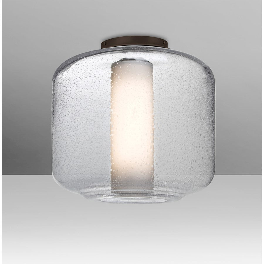 Besa Lighting Niles 10 9.5in 1-Light Flush Mount | Transitional Bronze and Clear Opal Bubble Glass | Hallway & Bedroom | Model NILES10COC-BR