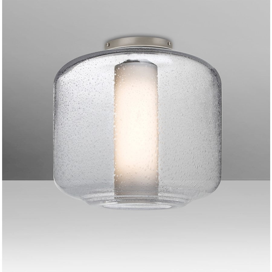 Besa Lighting Niles 10 9.5in 1-Light Flush Mount | Transitional Satin Nickel and Clear Opal Bubble Glass | Hallway & Bedroom | Model NILES10COC-SN