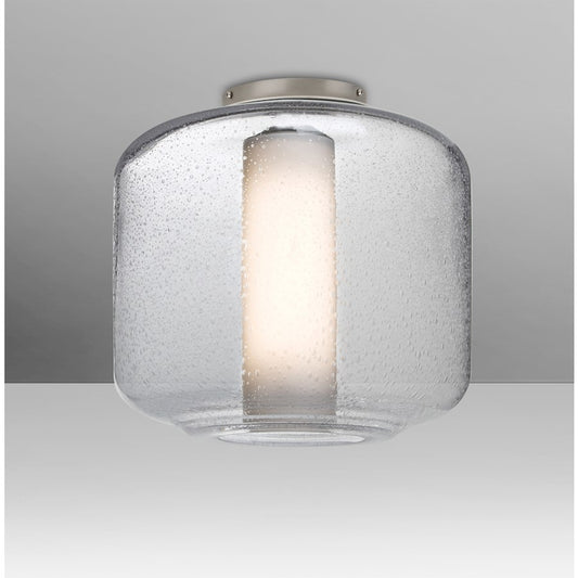 Besa Lighting Niles 10 9.5in 1-Light Flush Mount | Transitional Satin Nickel and Clear Opal Bubble Glass | Hallway & Bedroom | Model NILES10COC-SN