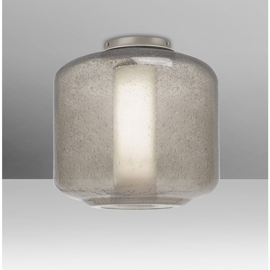 Besa Lighting Niles 10in 1-Light Flush Mount | Transitional Satin Nickel and Gray Smoke Opal Glass | Hallway & Bedroom | Model NILES10SOC-SN