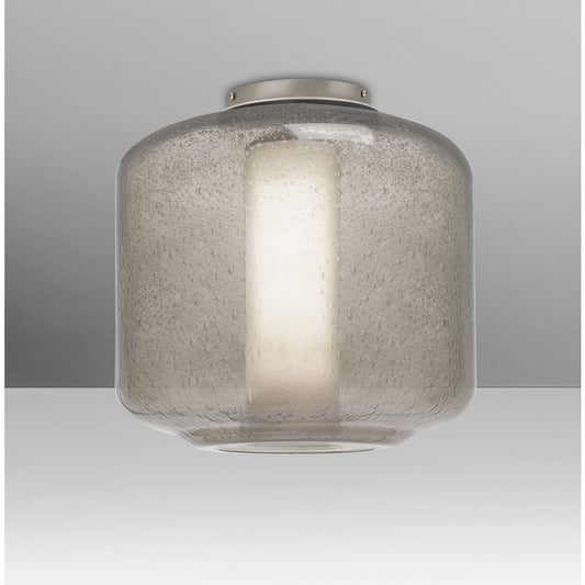 Besa Lighting Niles 10in 1-Light Flush Mount | Transitional Satin Nickel and Gray Smoke Opal Glass | Hallway & Bedroom | Model NILES10SOC-SN