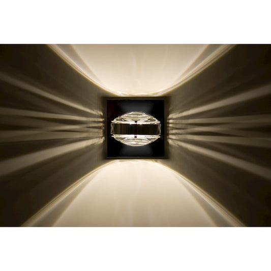 Besa Optos 5in 1-Light LED Wall Sconce | Contemporary Chrome and Clear Glass | Hallway & Bedroom Accent | 5 x 5 x 5 in | Model OPTOS1W-CLCL-LED-CR