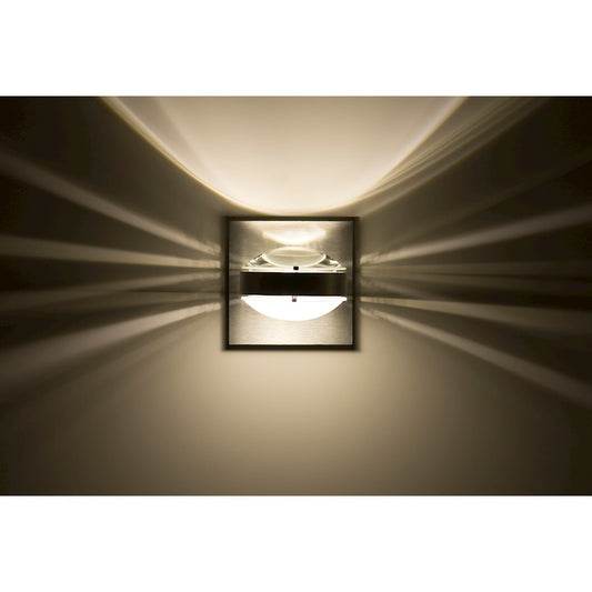 Besa Optos 5in 1-Light Wall Sconce | Contemporary Brushed Aluminum and Clear Frost Glass | Hallway & Bedroom Accent | Model OPTOS1W-CLFR-BA