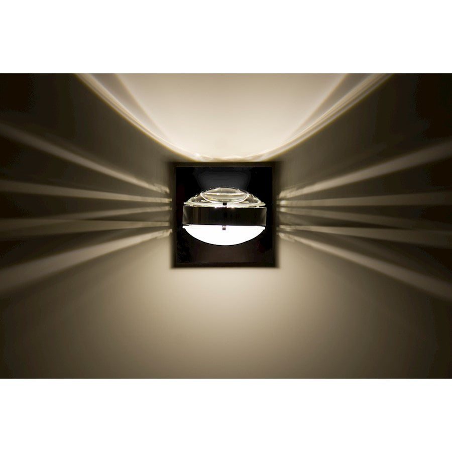 Besa Optos 5in 1-Light Wall Sconce | Contemporary Chrome and Clear Frost Glass | Hallway & Bedroom Accent | 5 x 5 x 5 in | Model OPTOS1W-CLFR-CR