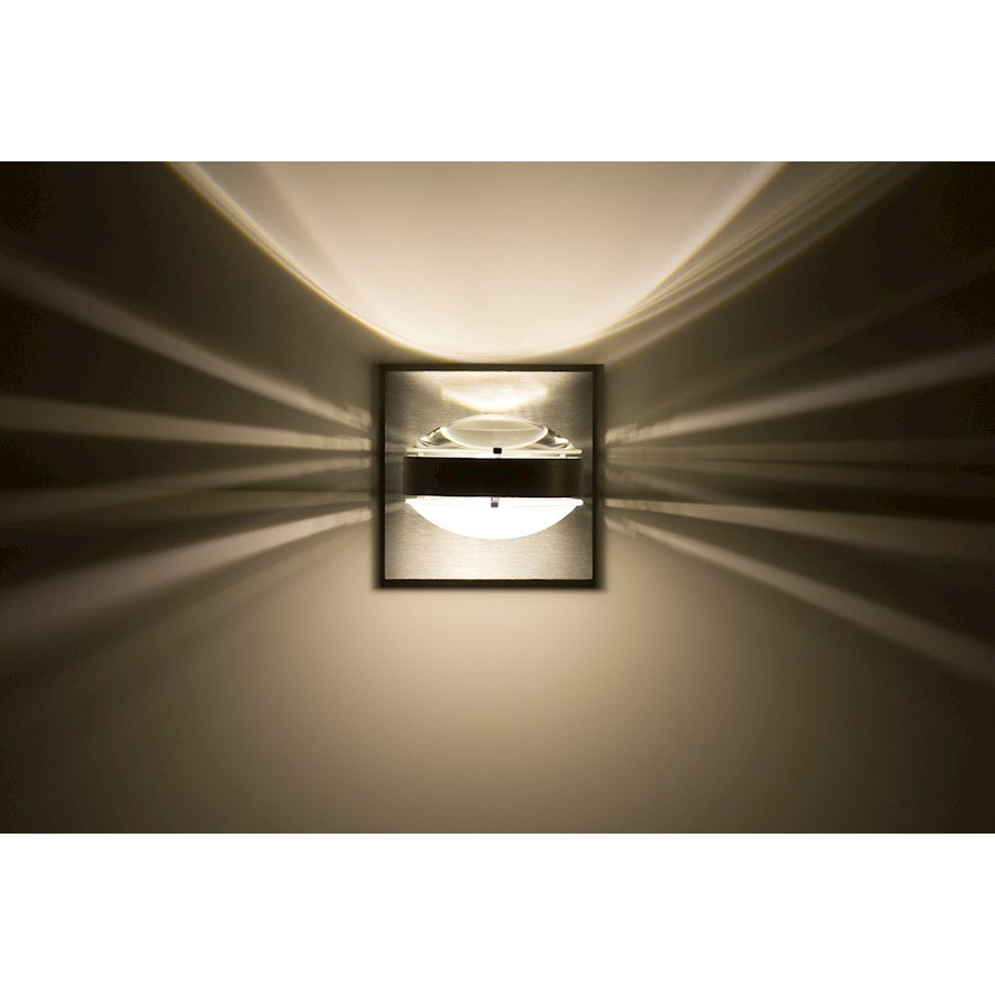 Besa Lighting Optos 5in 1-Light Wall Sconce | Contemporary Brushed Aluminum and Clear Frost Glass | Hallway & Bedroom | Model OPTOS1W-CLFR-LED-BA