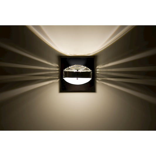 Besa Lighting Optos 5in 1-Light Wall Sconce | Contemporary Chrome and Clear Frost Glass | Hallway & Bedroom | 5 x 5 x 5 in | Model OPTOS1W-CLFR-LED-CR