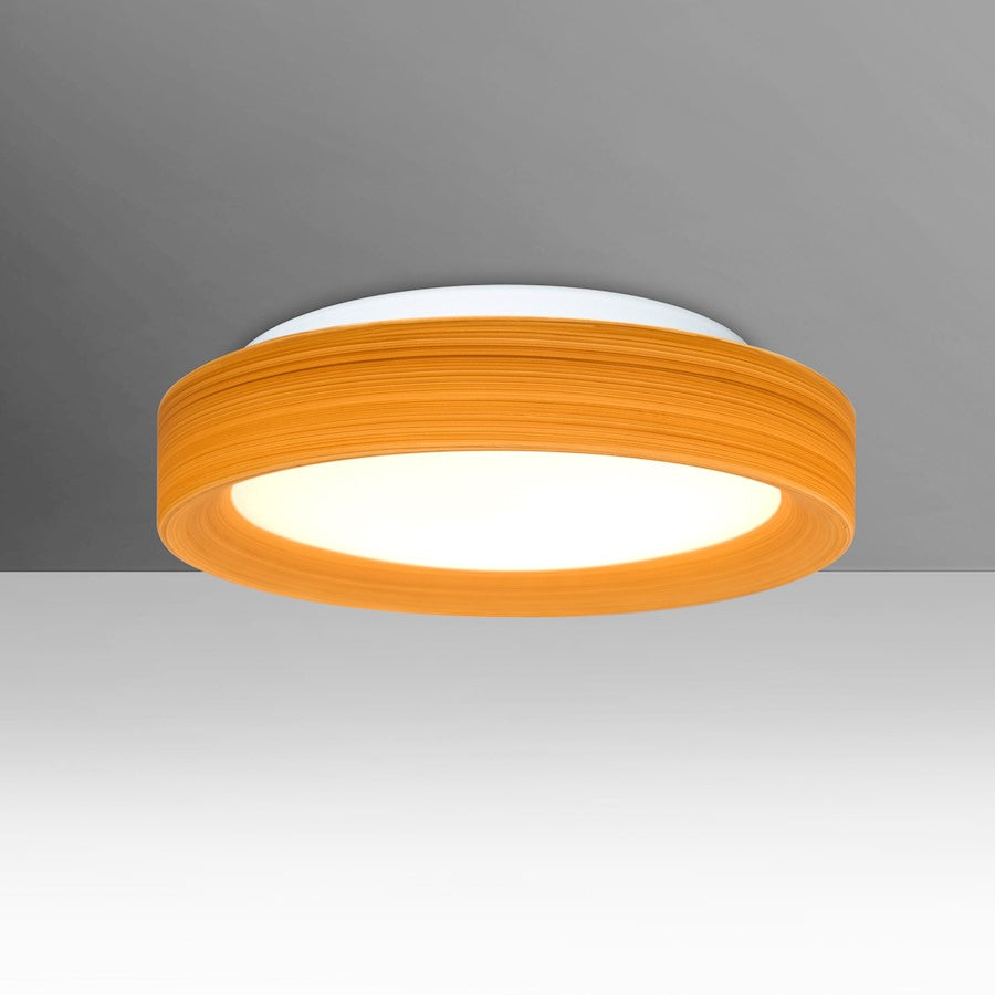 Besa Lighting Pella 13in 1-Light LED Flush Mount | Contemporary Beige and Oak Glass | Bedroom & Hallway | 12.5 x 12.5 x 3 in | Model PELLA13OKC-LED