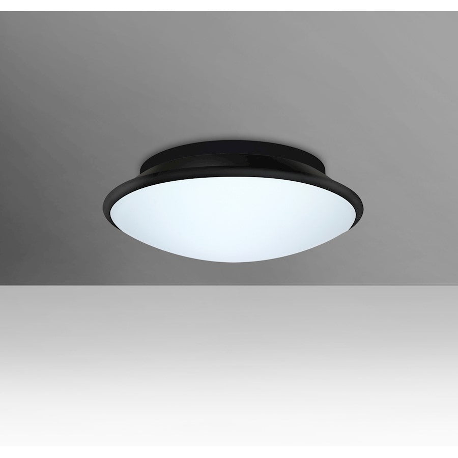 Besa Lighting Silk 10in 1-Light LED Flush Mount | Contemporary Matte Black and White Glass | Hallway & Bedroom Ceiling Light | Model SILK10BKC-LED