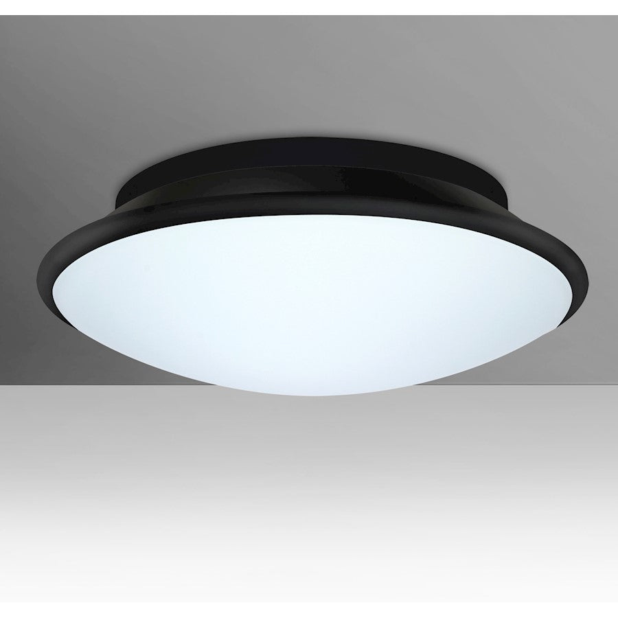 Besa Lighting Silk 16in 1-Light LED Flush Mount | Contemporary Matte Black and White Glass | Hallway & Bedroom Ceiling Light | Model SILK16BKC-LED