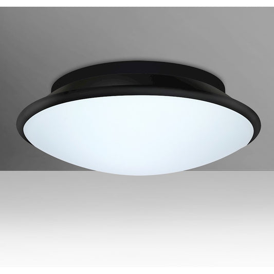 Besa Lighting Silk 16in 1-Light LED Flush Mount | Contemporary Matte Black and White Glass | Hallway & Bedroom Ceiling Light | Model SILK16BKC-LED