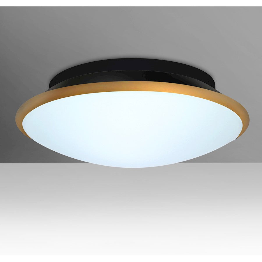 Besa Lighting Silk 16in 1-Light LED Flush Mount | Contemporary White and Gold Glass | Bedroom & Hallway Ceiling Light | Model SILK16GDC-LED
