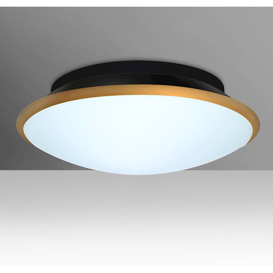 Besa Lighting Silk 16in 1-Light LED Flush Mount | Contemporary White and Gold Glass | Bedroom & Hallway Ceiling Light | Model SILK16GDC-LED