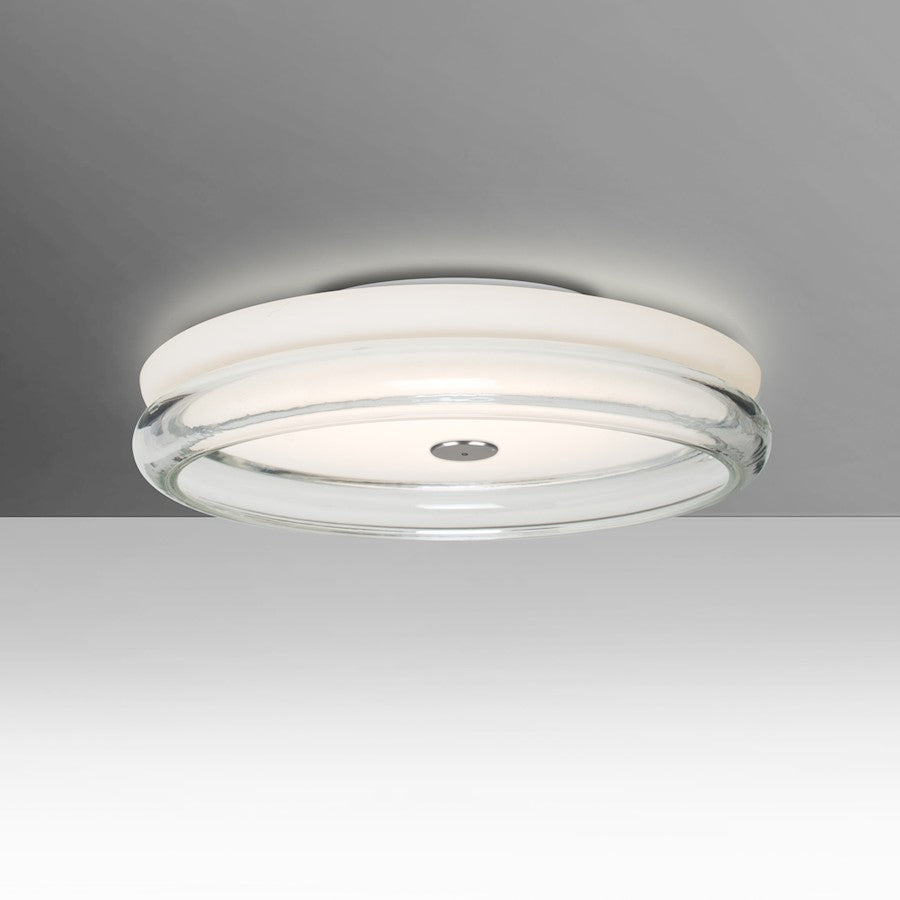 Besa Lighting Topper 12 12in 1-Light LED Flush Mount | Modern Clear and White Glass | Kitchen & Bathroom | 12 x 12 x 3 in | Model TOPPER12CLC-LED
