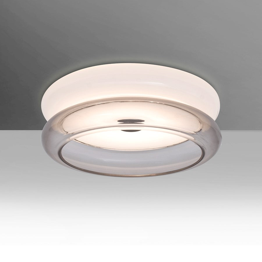 Besa Lighting Topper 8 1-Light LED Flush Mount | Modern Gray Smoke Glass | Hallway & Bedroom Ceiling Light | 8 x 8 x 3 in | Model TOPPER8SMC-LED