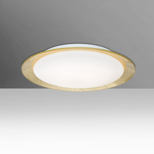Besa Tuca 15in 1-Light LED Flush Mount | Modern Gold Foil and Opal Glass | Bedroom & Hallway | 15.5 x 15.5 x 3.25 in | Model TUCA15GFC-LED