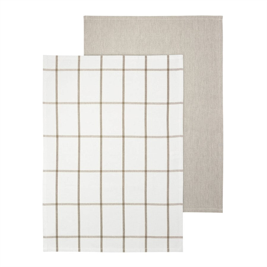 Blomus Taulo Organic Cotton Tea Towels/Set Of 2, Mourning Dove Grid - 64873