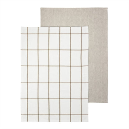 Blomus Taulo Organic Cotton Tea Towels/Set Of 2, Mourning Dove Grid - 64873