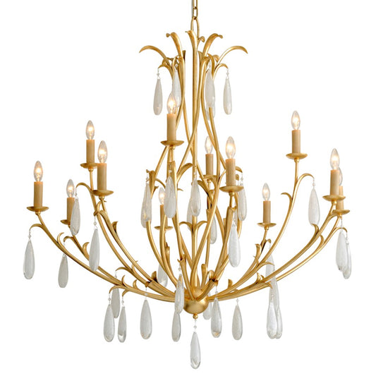 12 Light Chandelier, Gold Leaf
