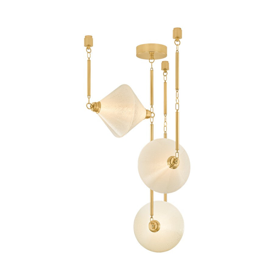 Corbett Lighting Solara 3Lt Chandelier, Polished Brass/Seeded Cloud - 555-32-VPB