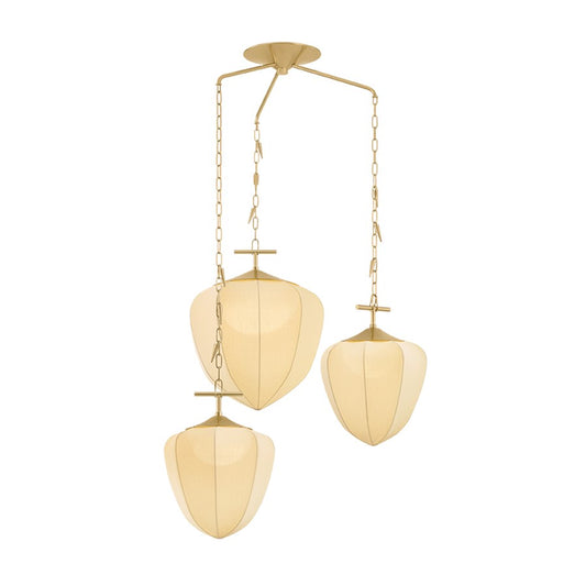 Corbett Lighting Hoshi 3 Light Chandelier, Vintage Brass/Silk - 580-44-VB