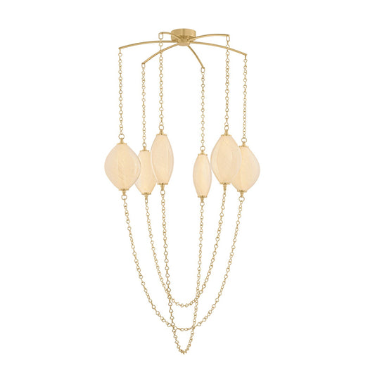 Corbett Lighting Positano 39in 6-Light Chandelier | Modern Vintage Brass and Clear Cloud Seeded Glass | Dining Room & Foyer | Model 582-39-VB