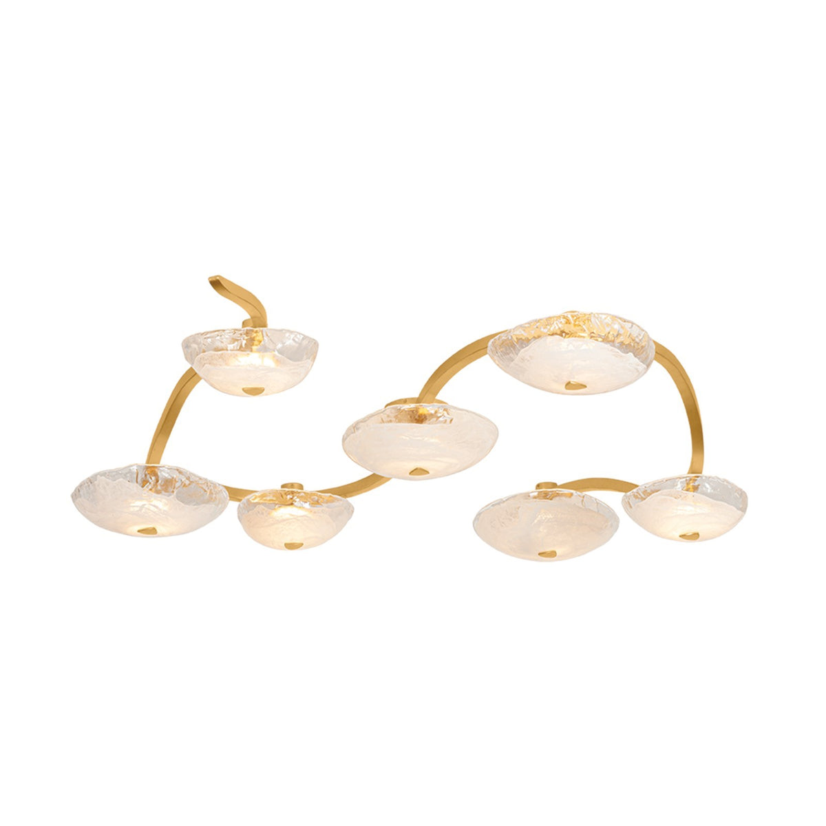 Corbett Lighting Kune 68.75in 7-Light Close-to-Ceiling | Natural Vogue Vintage Gold Leaf and Blonchino Glass | Dining Room & Open | Model 586-60-VGL