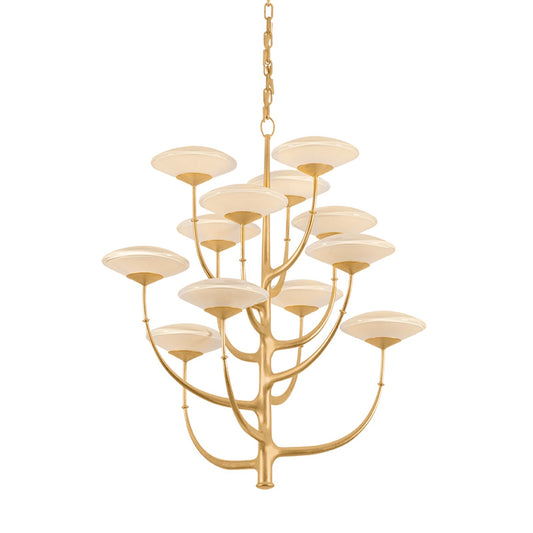 Corbett Lighting Pluro 34in 12-Light Chandelier | Natural Vintage Gold Leaf and Bianca Glass | Dining Room & Foyer | 34 x 39.25 in | Model 589-34-VGL