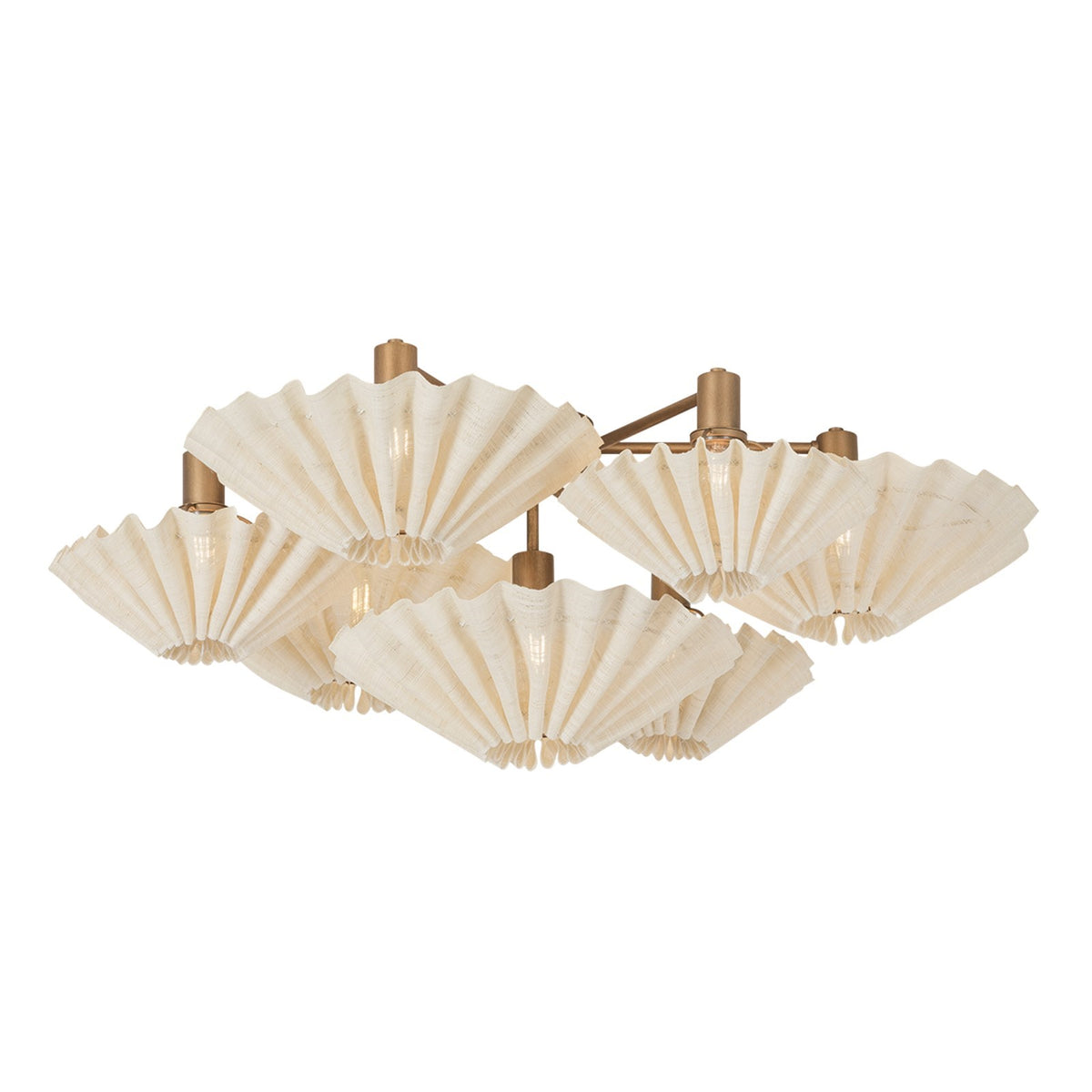 Corbett Lighting Tremblant 40in 7-Light Semi-Flush Mount | Organic Patina Gold Leaf and Saguran Weave | Living Room & Dining Room | Model 595-40-PGL
