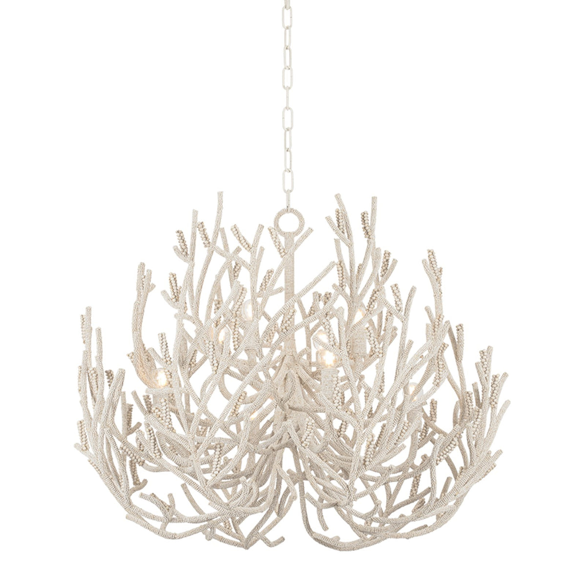 Corbett Lighting Allenhurst 40in 8-Light Chandelier | Coastal Cream Gesso and Coco Bead Natural Woven | Dining Room & Foyer | Model 604-40-CGR