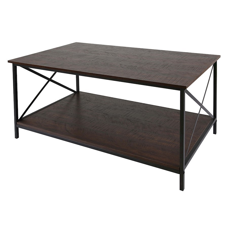 Canarm Fletcher Coffee Table | Brown/Black Metal & Faux Wood | Living Room Center Table | 39 x 22 x 18 in | Model 203516-02
