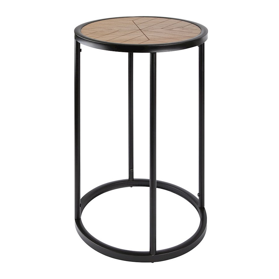 Canarm Birkett 16in Round Side Table | Brown/Black Metal & Wood | Living Room & Patio Accent | 16 x 24 x 16 in | Model 203599-01