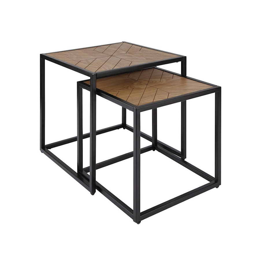 Canarm Birkett Set of 2 Round Side Tables | Brown/Black Metal & Wood | Living Room & Patio Nesting Accent | 16 & 14 in H | Model 203601-01