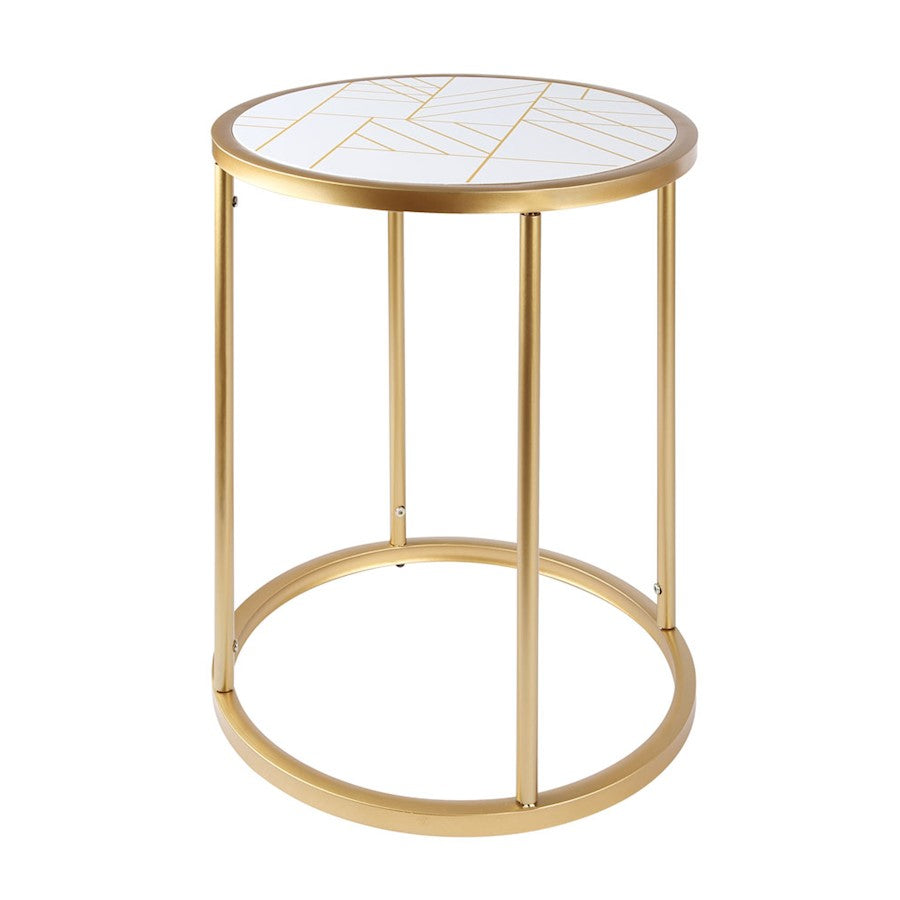 Canarm Harlo 18in Round Side Table | Gold/White Painted Metal | Living Room & Patio Accent | 18 x 18 x 21 in | Model 203602-01