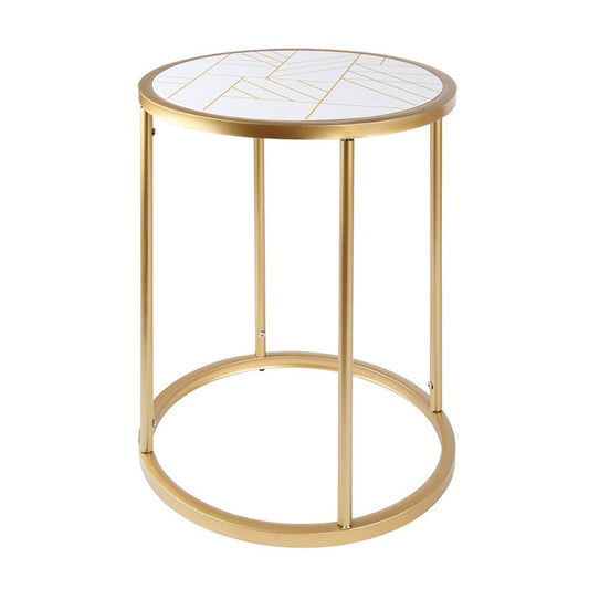 Canarm Harlo 18in Round Side Table | Gold/White Painted Metal | Living Room & Patio Accent | 18 x 18 x 21 in | Model 203602-01