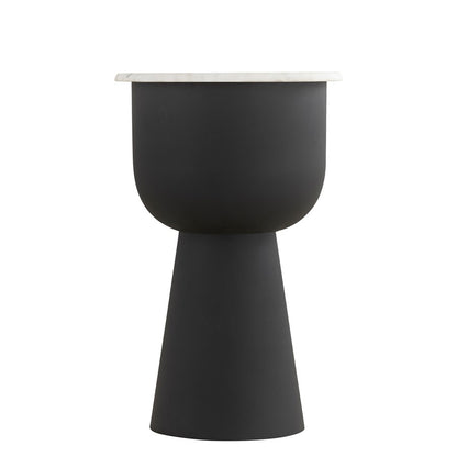 Canarm Nila 14in Round Side Table | Black Iron and White Marble Top | Living Room & Bedroom Accent | 14 x 14 x 22 in | Model 22ST157