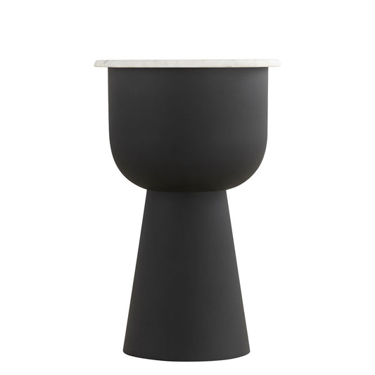Canarm Nila 14in Round Side Table | Black Iron and White Marble Top | Living Room & Bedroom Accent | 14 x 14 x 22 in | Model 22ST157
