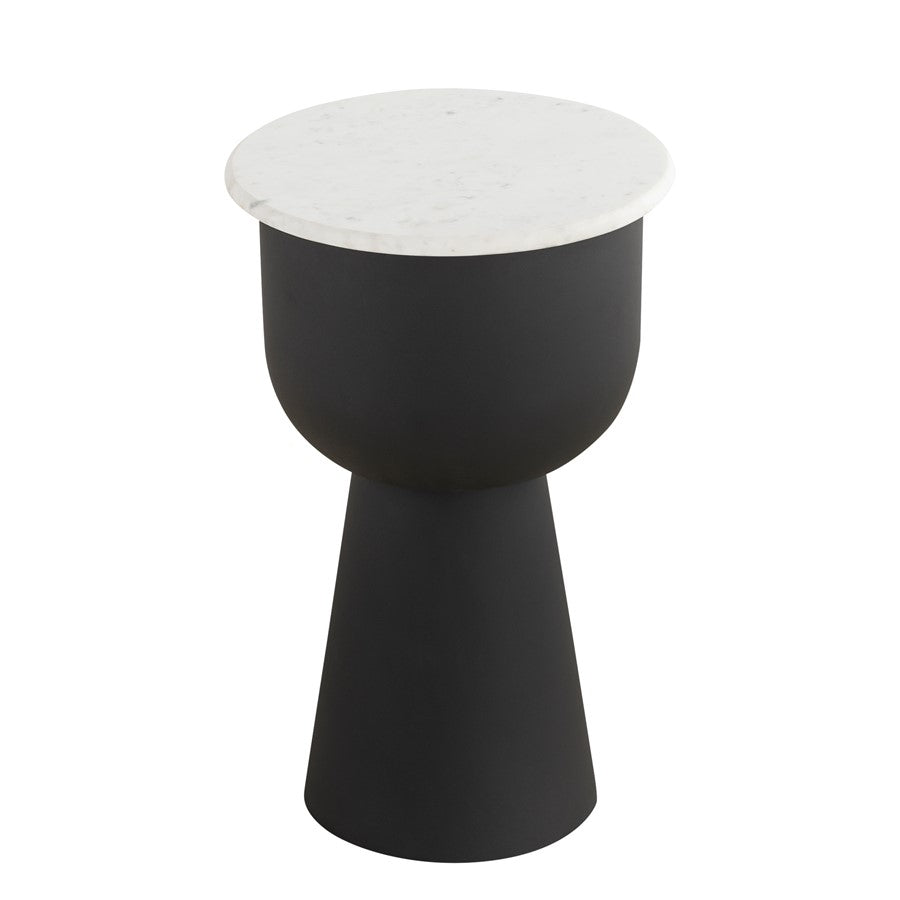 Canarm Nila 14in Round Side Table | Black Iron and White Marble Top | Living Room & Bedroom Accent | 14 x 14 x 22 in | Model 22ST157